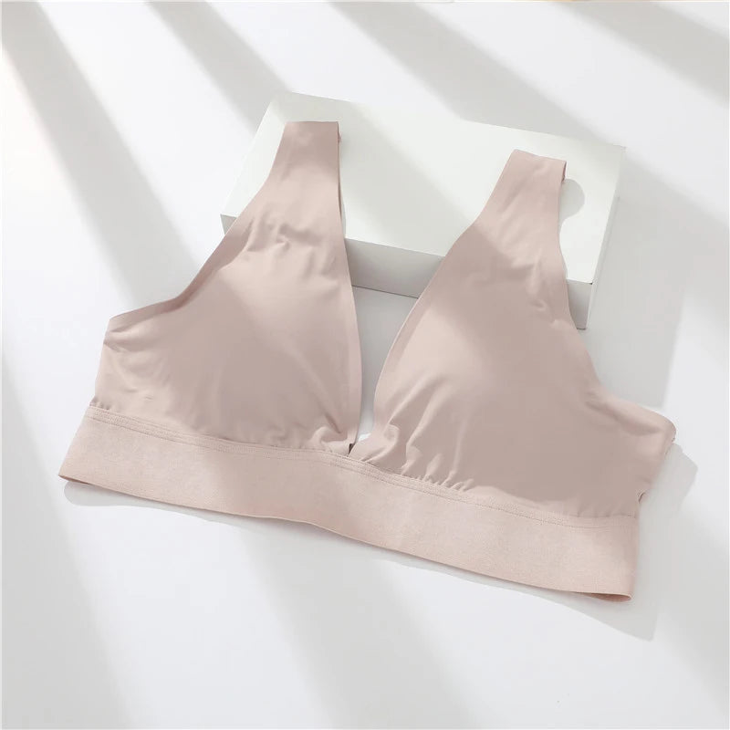 2pcs Deep V Seamless Push Up Padded Bra - Women Wireless Brassieres Top Crotch Lingerie
