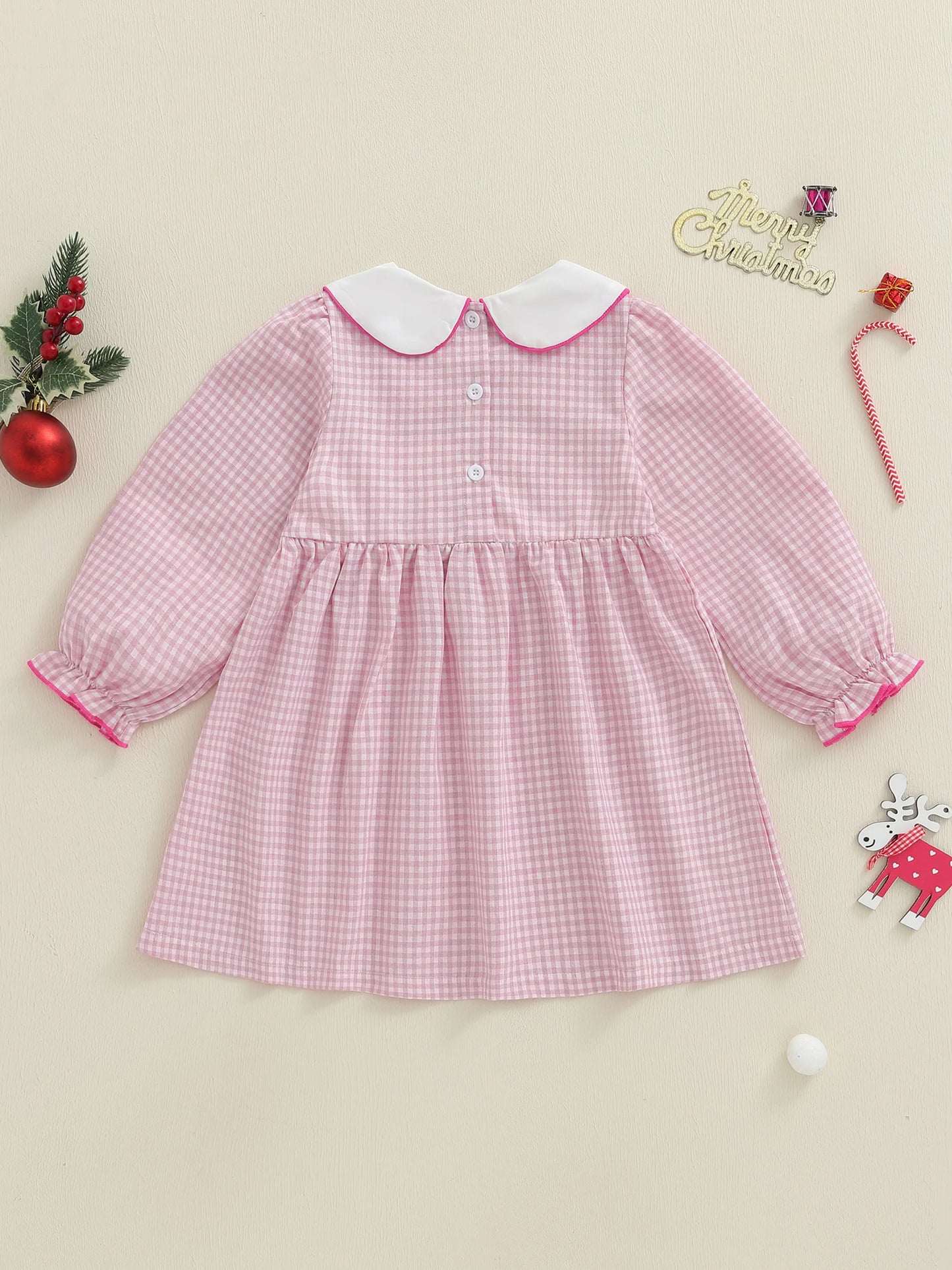 Lovely Girls Christmas Plaid Dress with Gingerbread Embroidery (1-6Y)