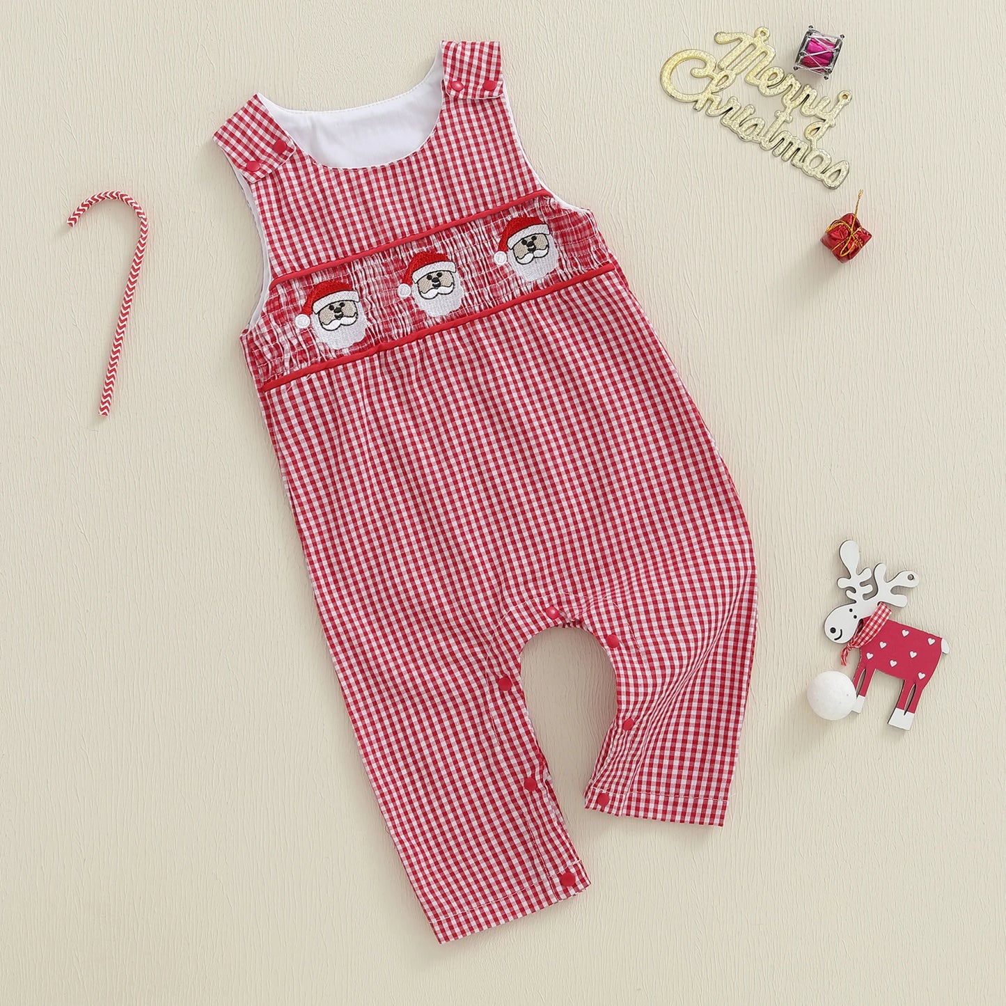 Lovely Baby Christmas Romper - Sleeveless Santa Claus Embroidery Jumpsuit (0-24M)