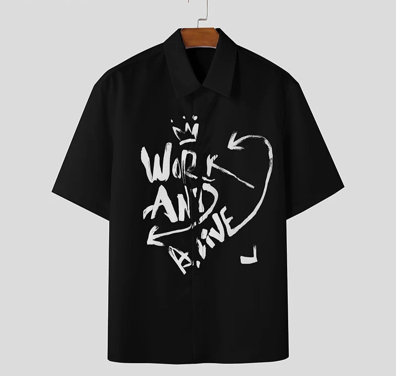Men's Graffiti Printed Design Short Sleeved Shirt