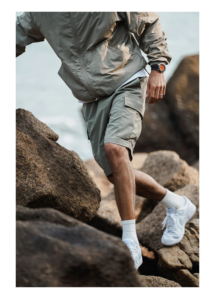Men's Oversize Lightweight 190g Quick Dry Fabric Cargo Drawstring Shorts