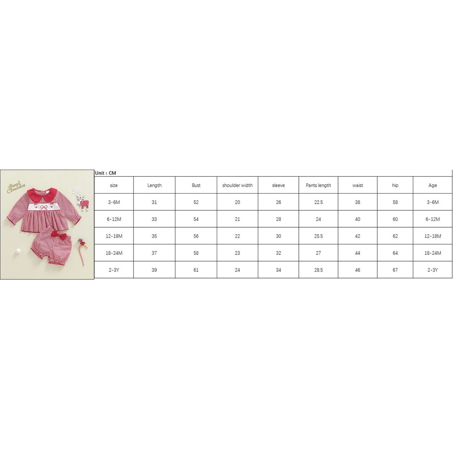 Baby Girls' Christmas Outfit Set - Long Sleeve Plaid Top & Lantern Shorts 2 Piece