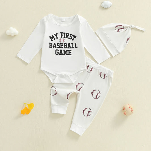 Newborn Baby Fall Winter Clothes Set - Letter Print Long Sleeve Romper & Baseball Pants