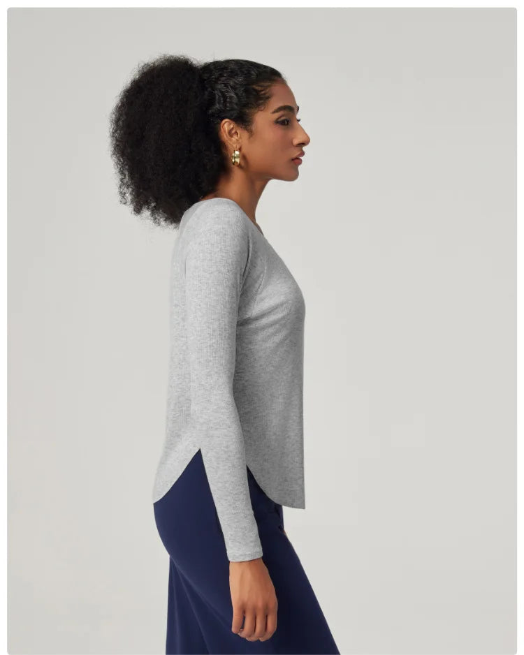 Women's Long Sleeve Yoga Shirt Lightweight Running Top Loose Breathable Quick Dry Gym Blouse Sportswear