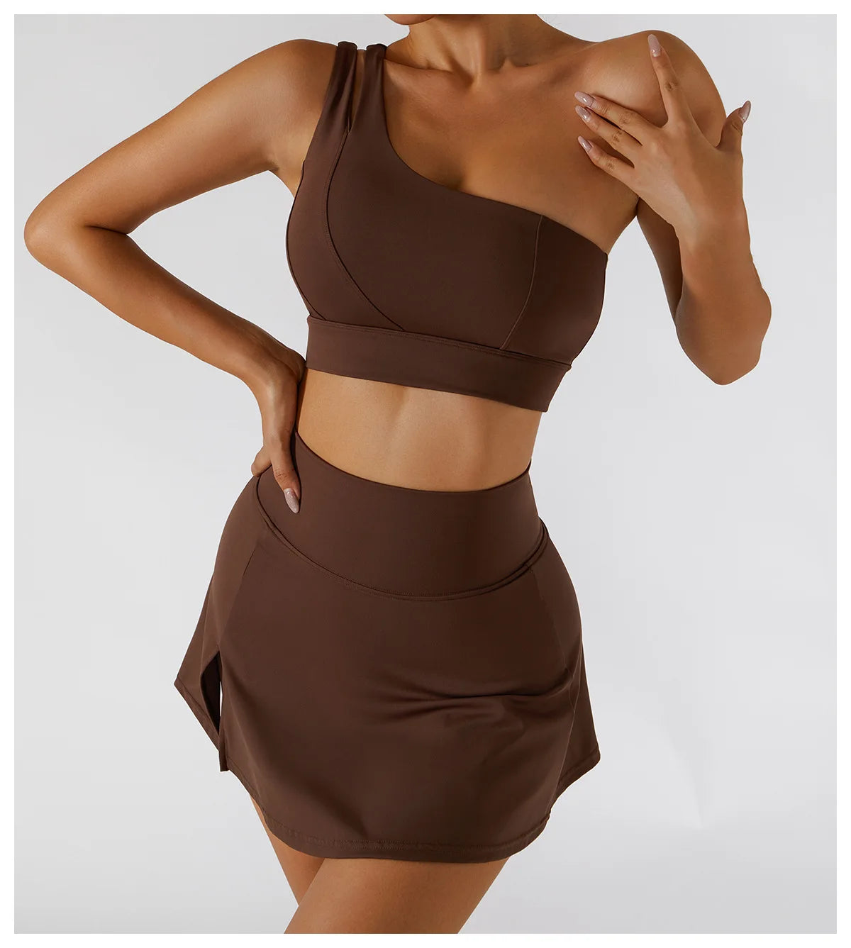 Women’s 2pc Sports Skirt Suit Outdoor Leisure Single Shoulder Bra Suit Quick Drying Tennis Set Yoga workout Skirt Set