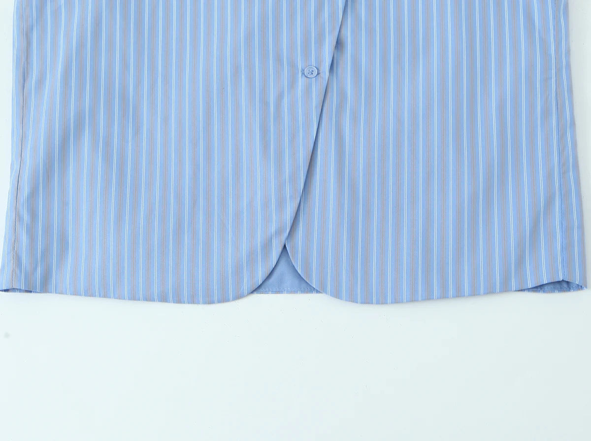 Women's Sense Niche Blue Striped Sleeveless Vest Loose Wide Leg Pants