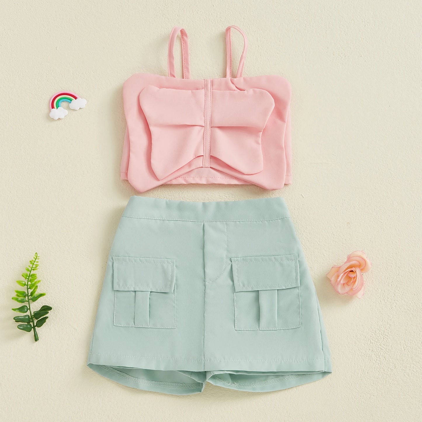 Kids Girls Summer Clothes Set 0-5Y Butterfly Cami Top with Shorts 2PCS Set