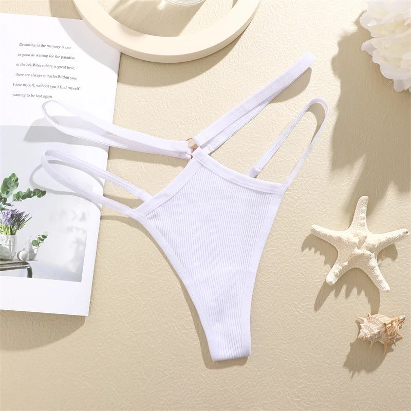 4-Pack Cotton Striped Thongs - Women's Low-Rise Breathable Underwear Set