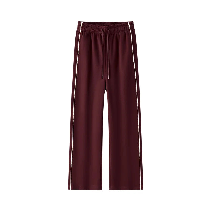 Wide Leg Fleece Lined Lace Trim Elegant High Waist Casual Trousers