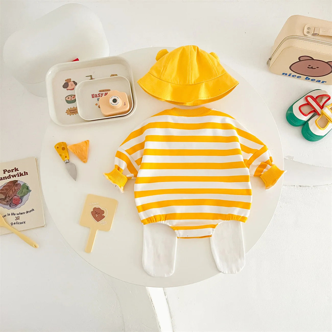 Baby's 100% Cotton Yellow Striped Bodysuit Outfit