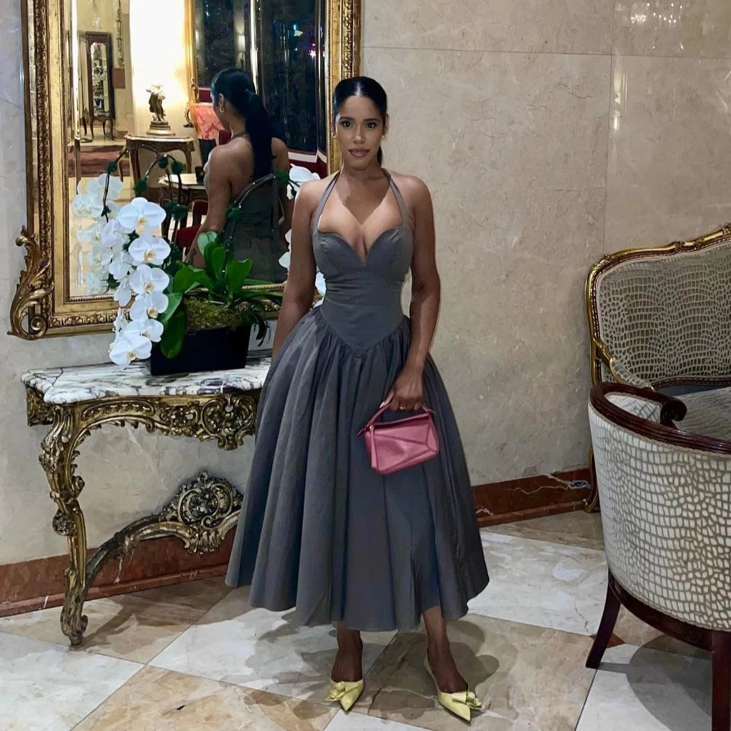 Women's Fit and Flare Halter  Bodycon Party Long Casual Dress