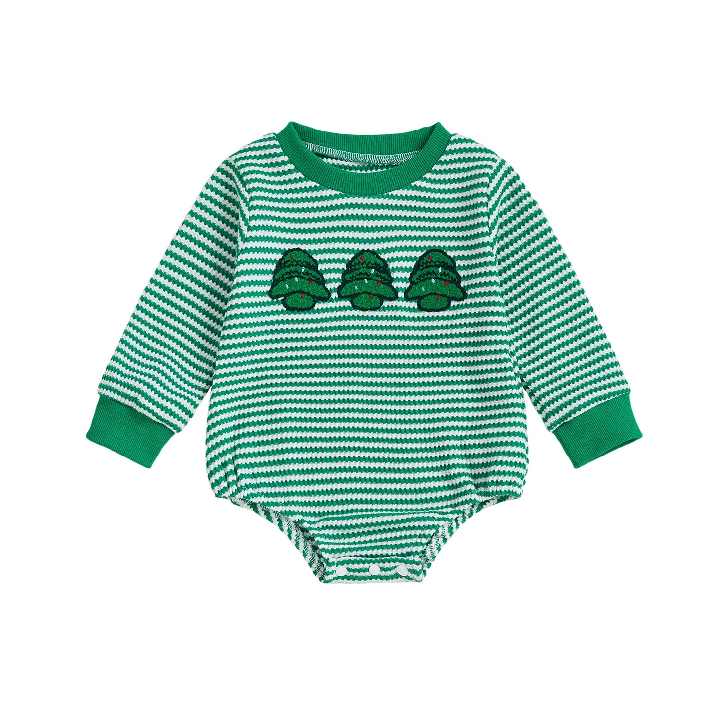 Baby Christmas Romper - Long Sleeve Stripes Print Xmas Embroidery Bodysuit