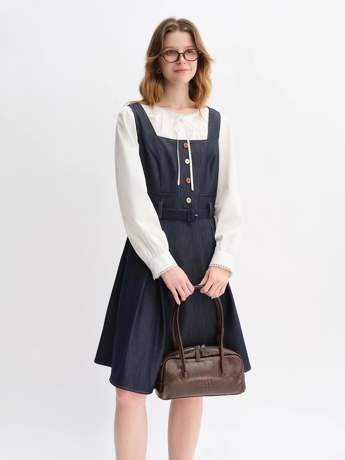 Women's Autumn Clothing Set - Long Sleeve Shirt & A-Line Skirt