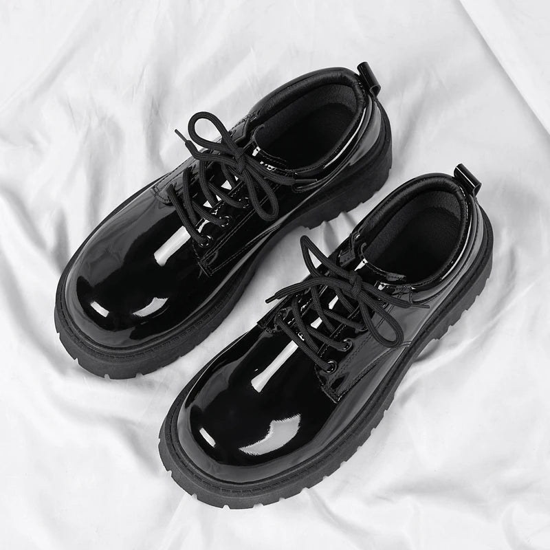 Men's Platform PU Leather Lace-up Sneakers Thick Bottom British Shoes