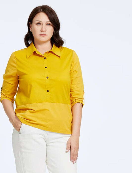 Women's Blouses Elegant Lapel Stitching Plus Size Shirt