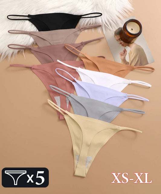 5-Pack Ice Silk Seamless Thongs - Low Waist G-String Underwear