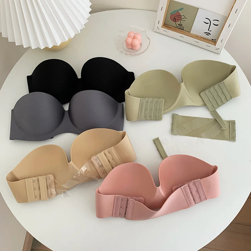 Women's Strapless Bras Wireless Bralette Soft Underwear Seamless Bras Invisible Bra With 2pcs Straps