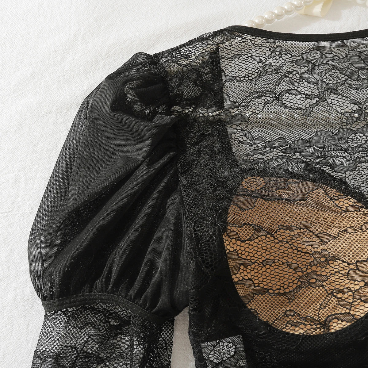Women's Long Sleeve Lace Stockings Lingerie Set Outfit
