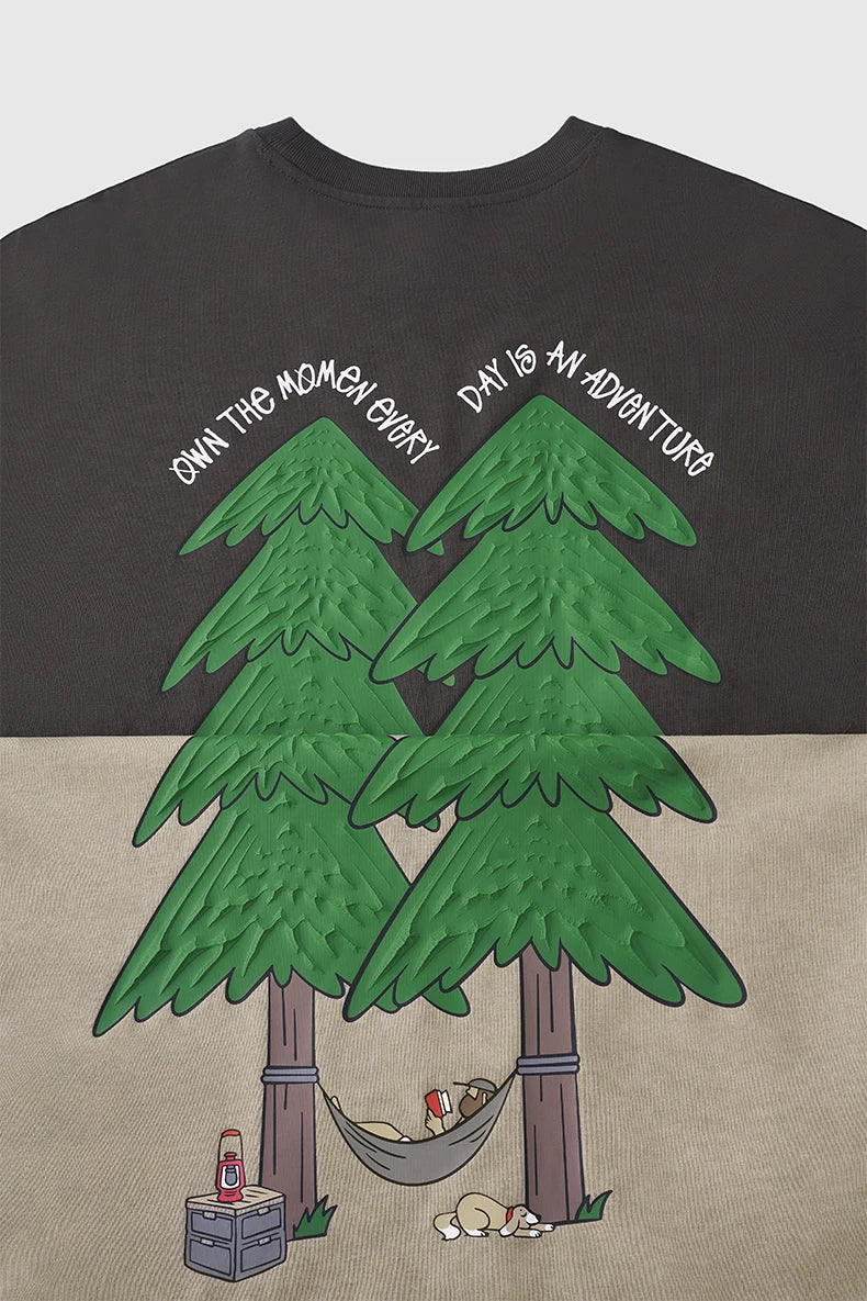 Unisex 265G Pine Tree Puff Print Heavyweight oversize Casual Pure Cotton Short Sleeve T-Shirt
