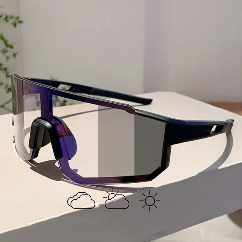 Unisex Photochromic Goggle Wrapped Round Sports Futuristic Oversized Anti-UV Cycling Sunglasses