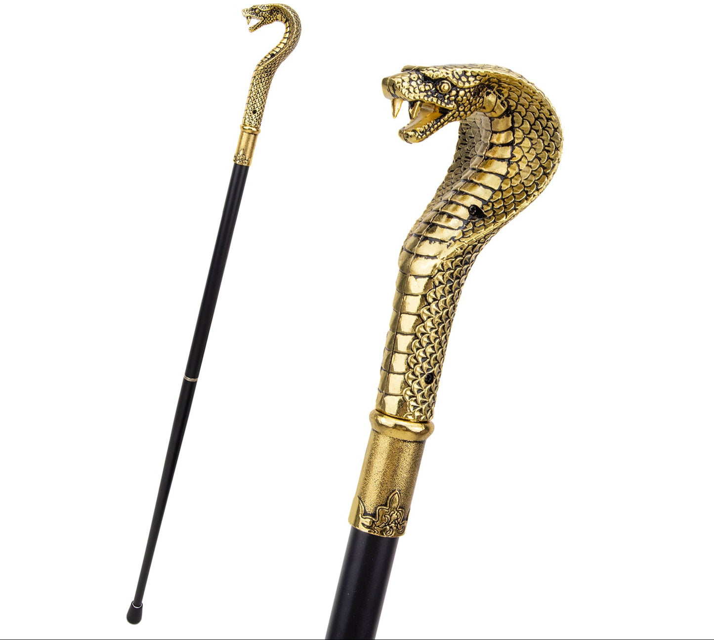 Luxury Snake Handle Walking Stick 93cm - Elegant Gold Black Decorative Cane