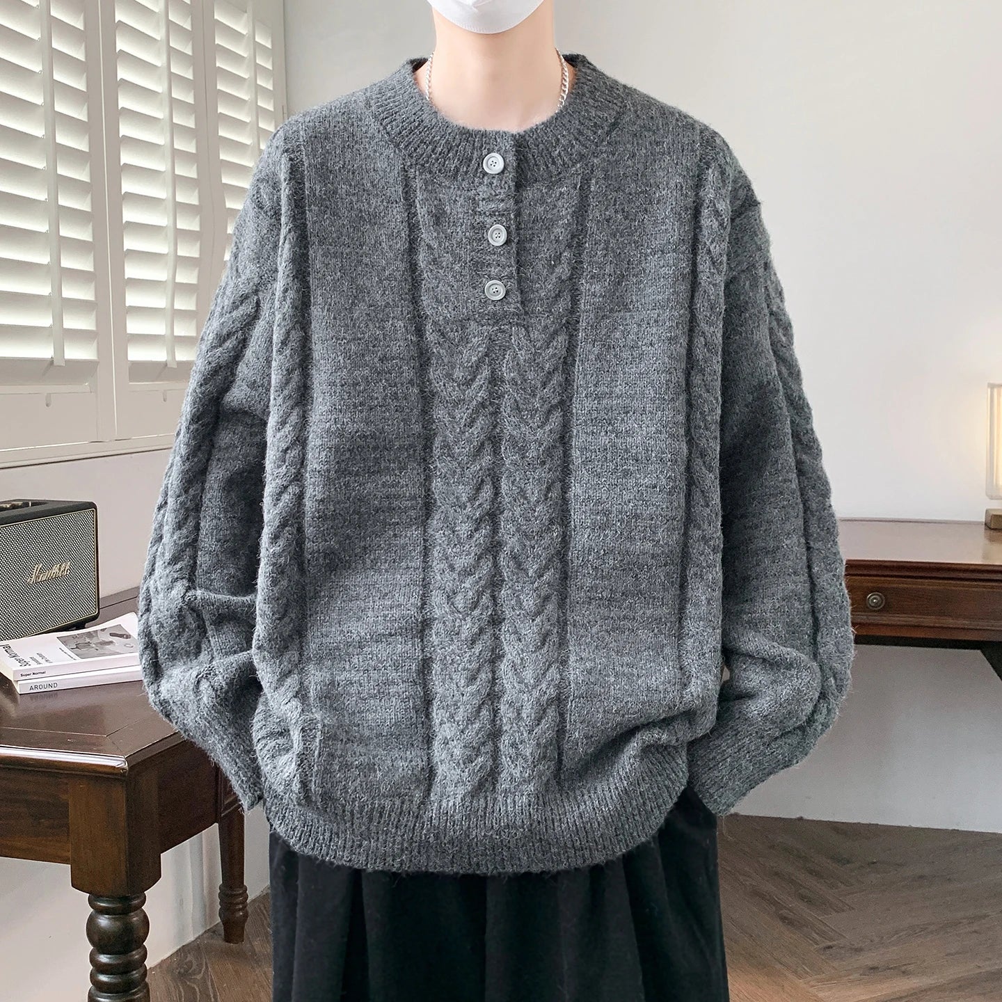 Loose Streetwear O-Neck Long Sleeve Knit Pullover