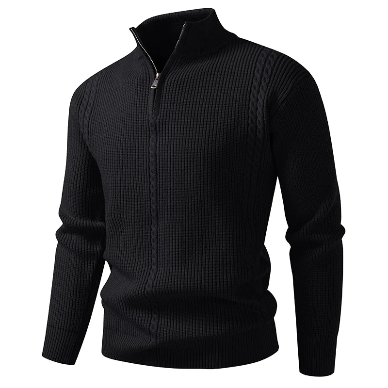 Men's Autumn Winter Half-Zip Stand Collar Knit Sweater - Warm Casual Pullover