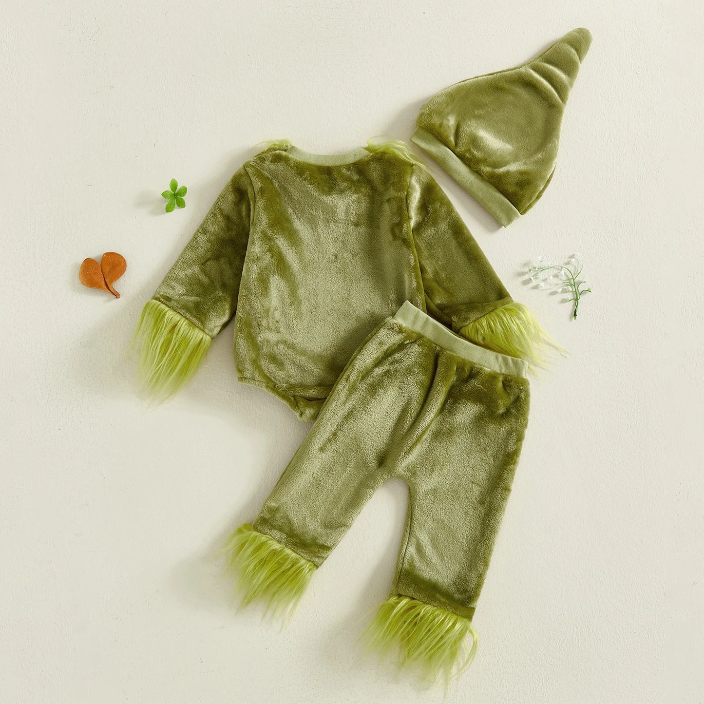Baby Halloween 3-Piece Outfit Set - Plush Romper, Pants & Hat (0-18M)