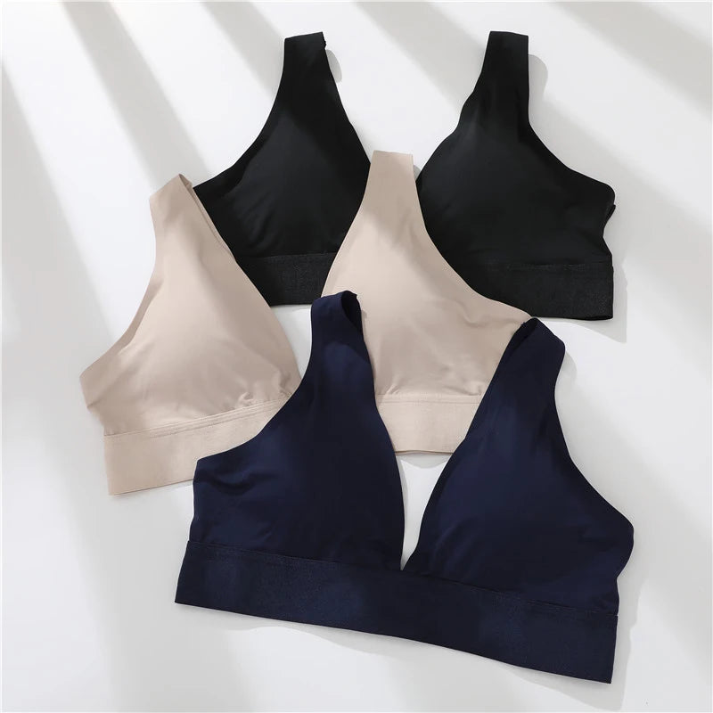 2pcs Deep V Seamless Push Up Padded Bra - Women Wireless Brassieres Top Crotch Lingerie