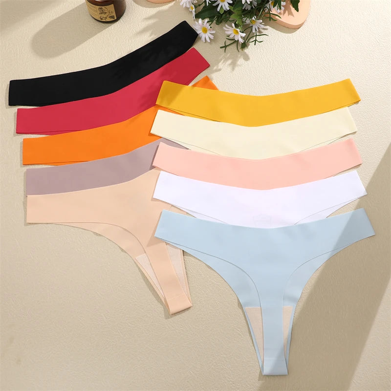 4Pcs Women's Seamless Thongs Breathable Panties Low-Waist Solid Underwear Stretch G-string Invisible T-Back Lingerie