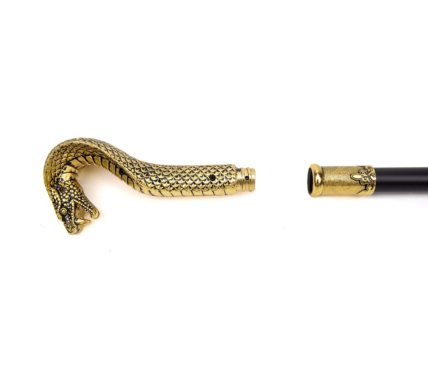 Luxury Snake Handle Walking Stick 93cm - Elegant Gold Black Decorative Cane