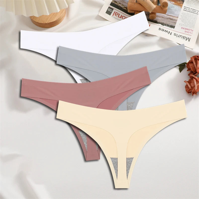 4-Pack Ice Silk Seamless Thongs - Low Waist Bikini Underwear