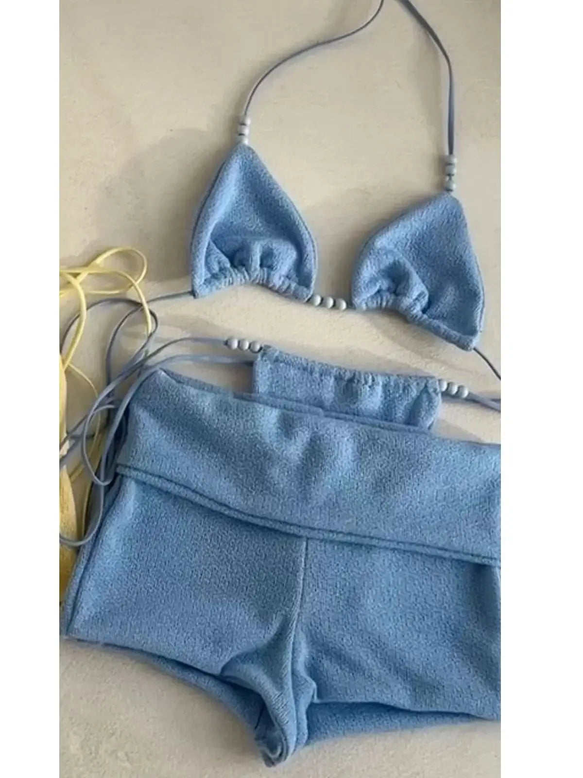 Halter Tie-Knot Bikini Set with Cover-Up Pants - Shimmer Swimwear