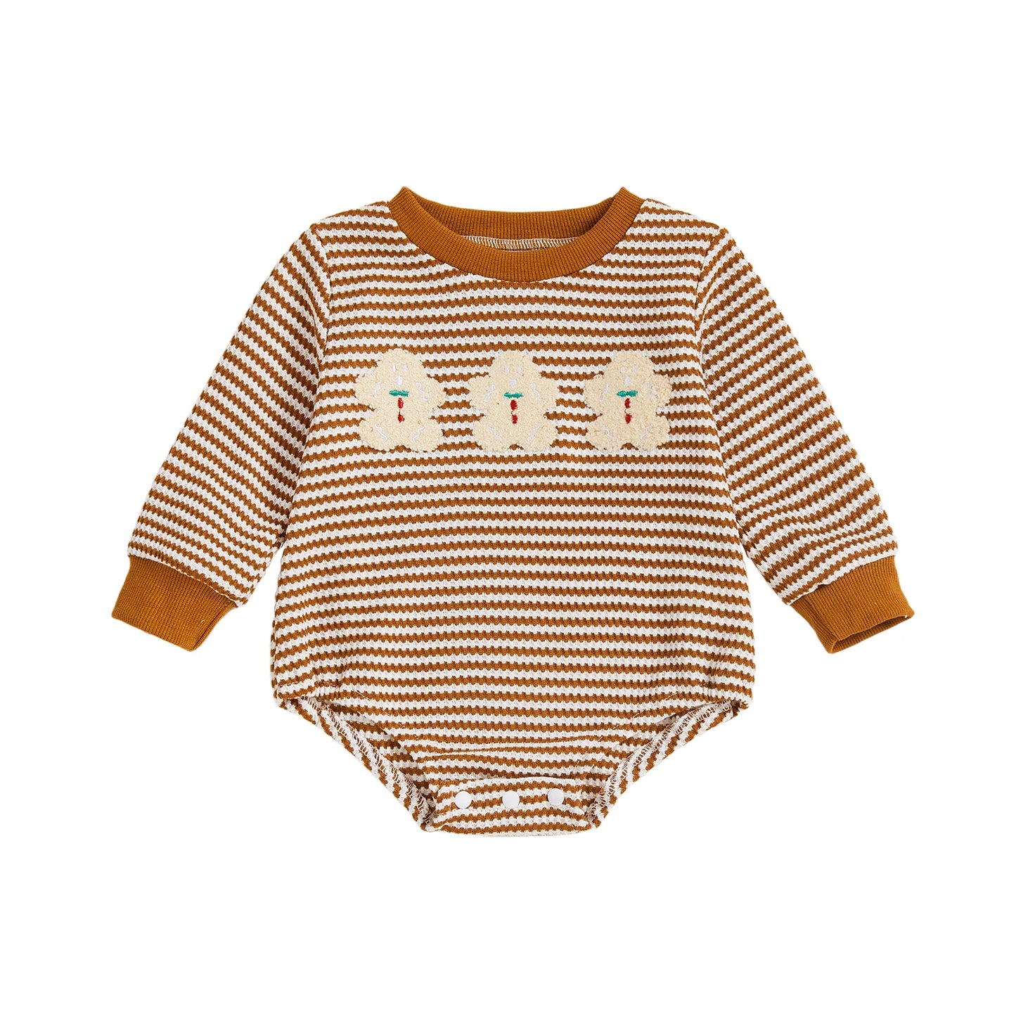 Baby Christmas Romper - Long Sleeve Stripes Print Xmas Embroidery Bodysuit
