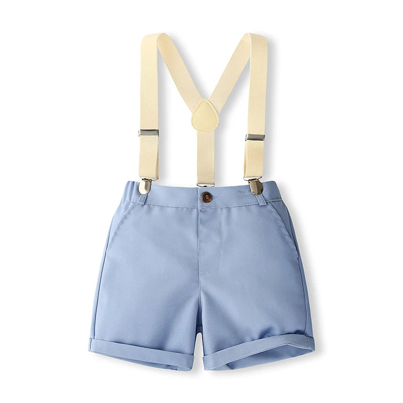 Toddler Boys Gentleman Summer Set - Bowtie Shirt & Suspender Shorts (0-5Y)