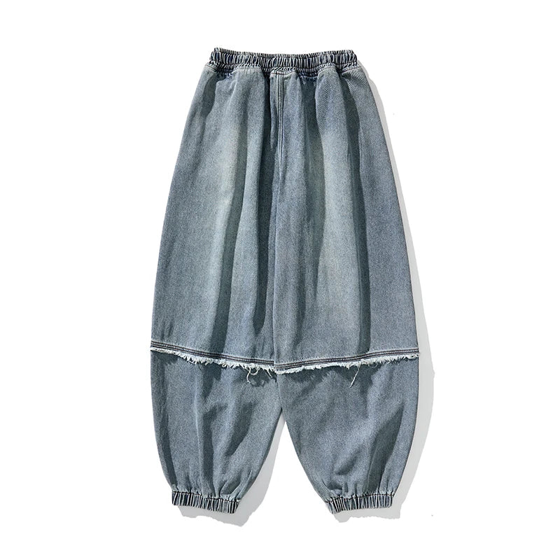 Men's Vintage Denim Harem Pants - Loose Casual Cargo Jeans for Autumn Winter