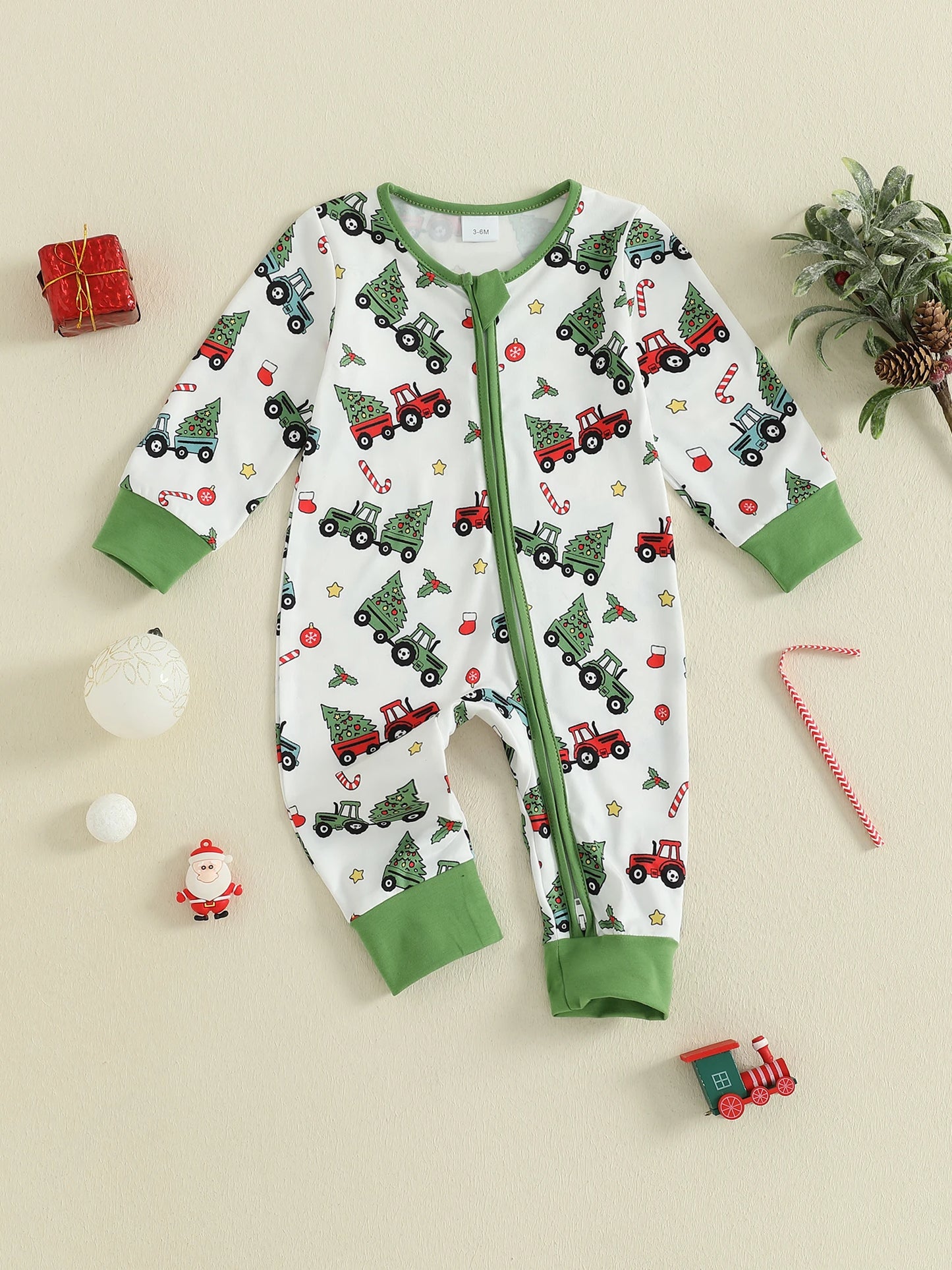Baby Christmas Romper - Xmas Print Zipper Jumpsuit
