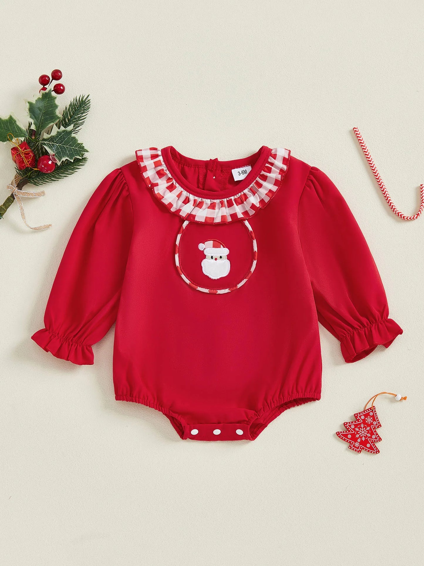 Baby Girls Christmas Santa Claus Embroidered Romper (0-18M)