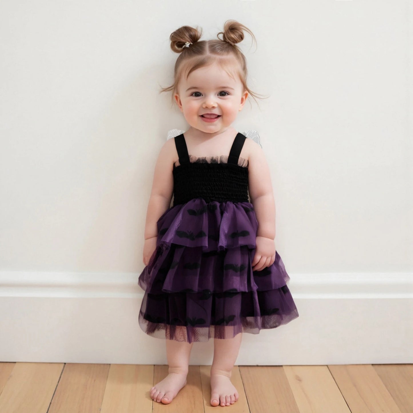 Baby Girls Halloween Dress with Butterfly Wings - Ghost Print Tulle Dress