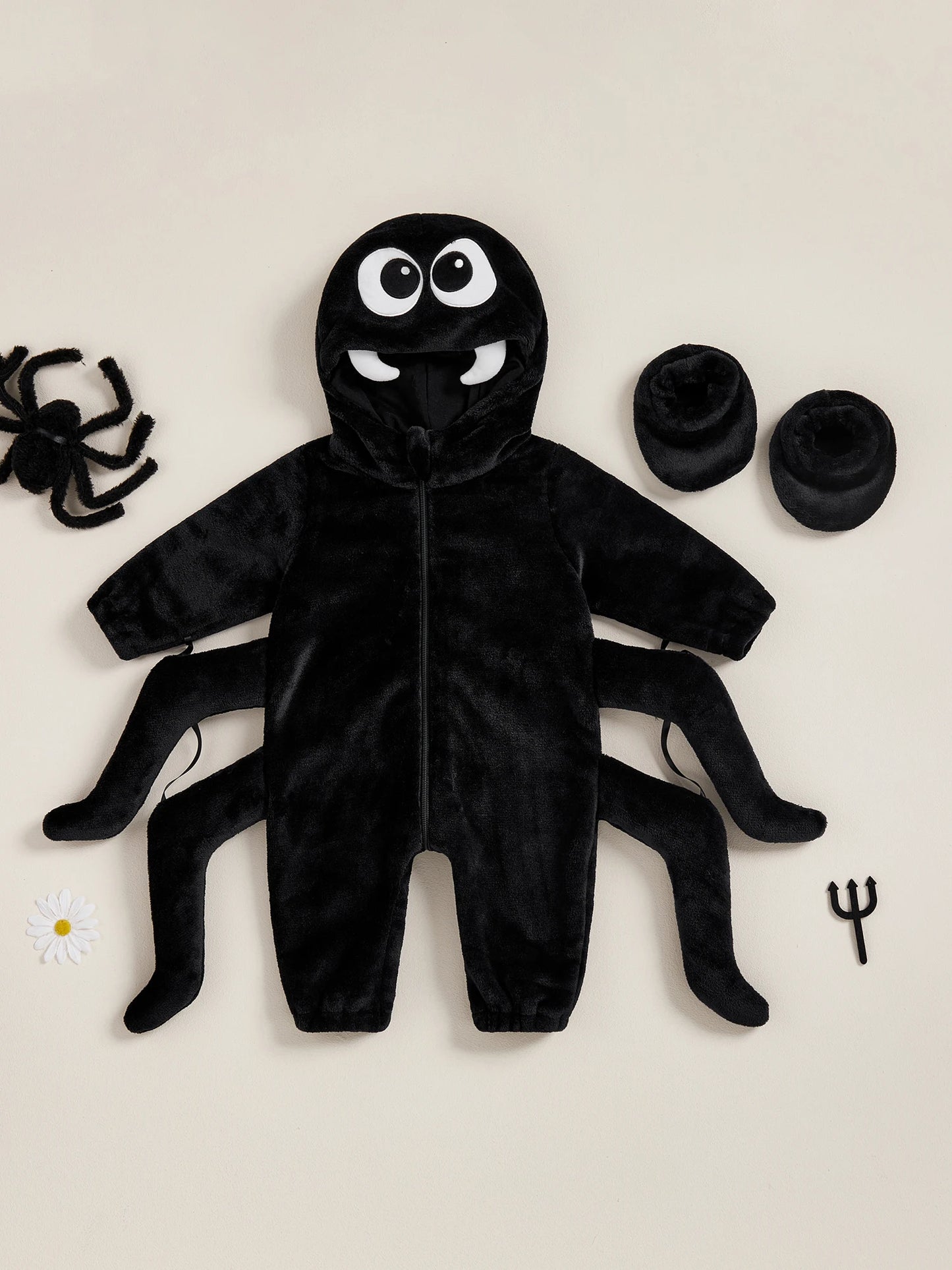 Baby Spider Costume - Halloween Hooded Jumpsuit with Foot Covers