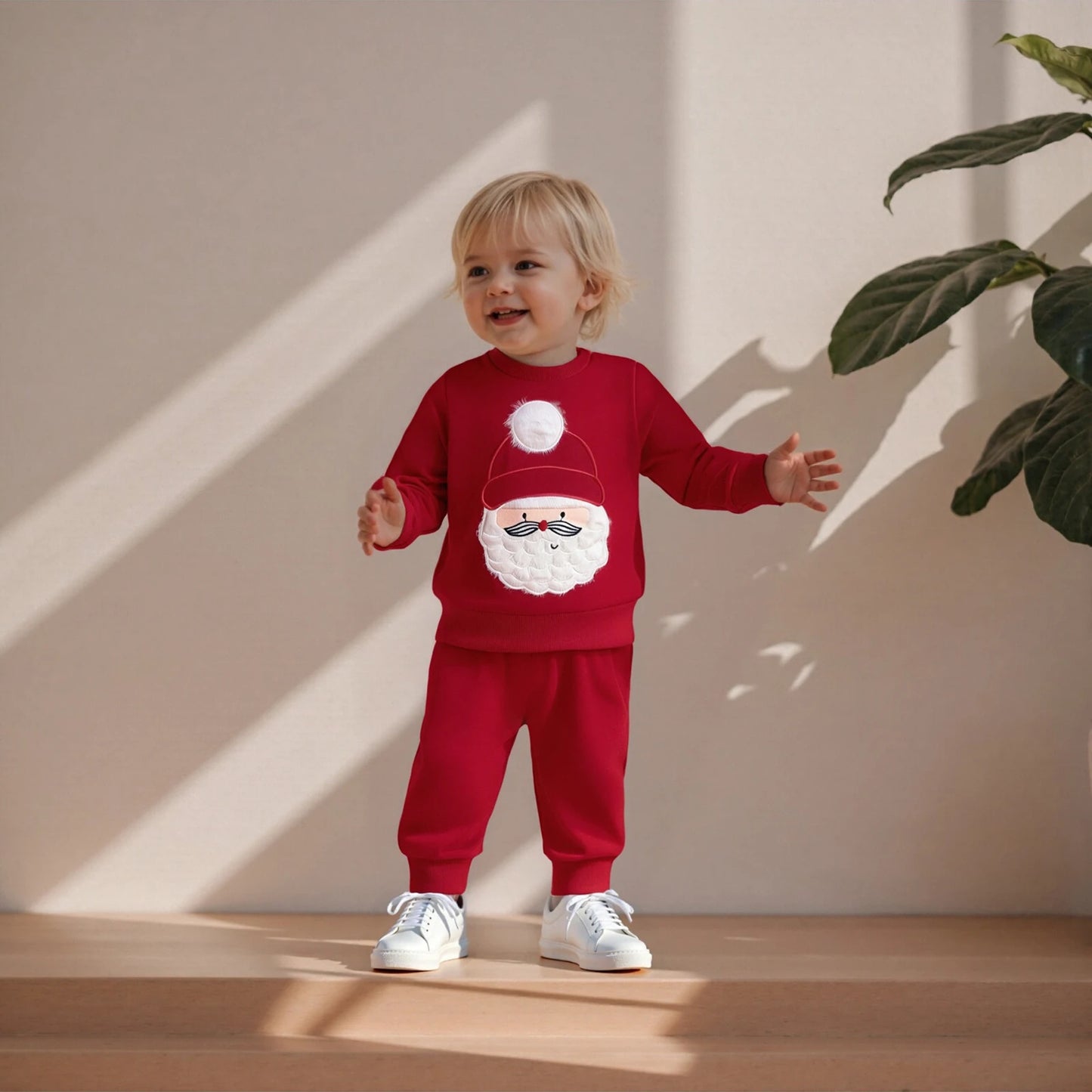 Infant Baby Boys Christmas 2-Piece Clothing Set - Santa Claus Embroidery Top & Pants (0-3Y)