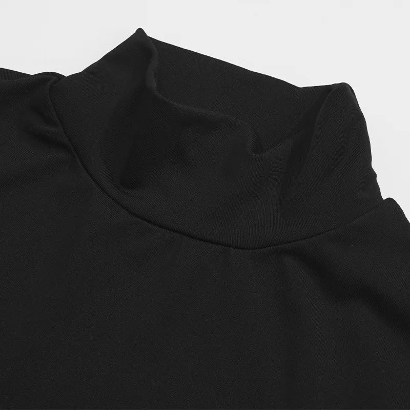 Women's Turtleneck Splice Long Sleeve Mini Contrast Color Bodycon Party Dress