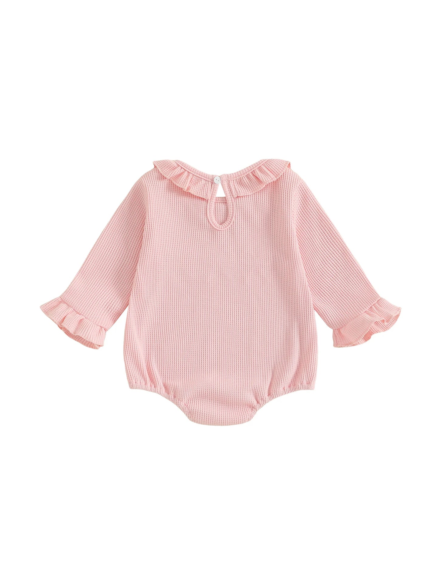 Lovely Baby Girls Bubble Romper - Bow Embroidery Long Sleeve Ruffle Jumpsuit (0-18M)