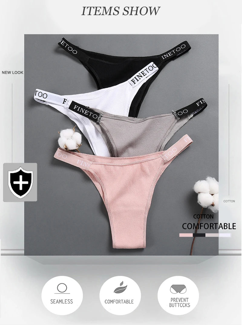 3Pcs Low-Rise Cotton Panties Bikini Underwear Letter Belt Underpants Comfortable Briefs Lingerie