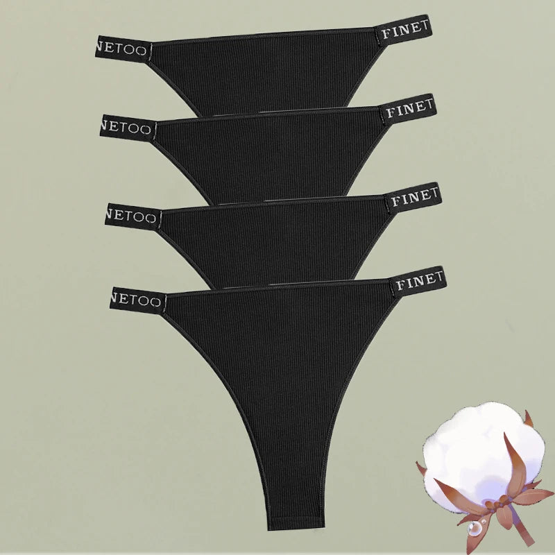 4-Pack Cotton Letter Belt Underwear - Women's Low-Waist Breathable Briefs