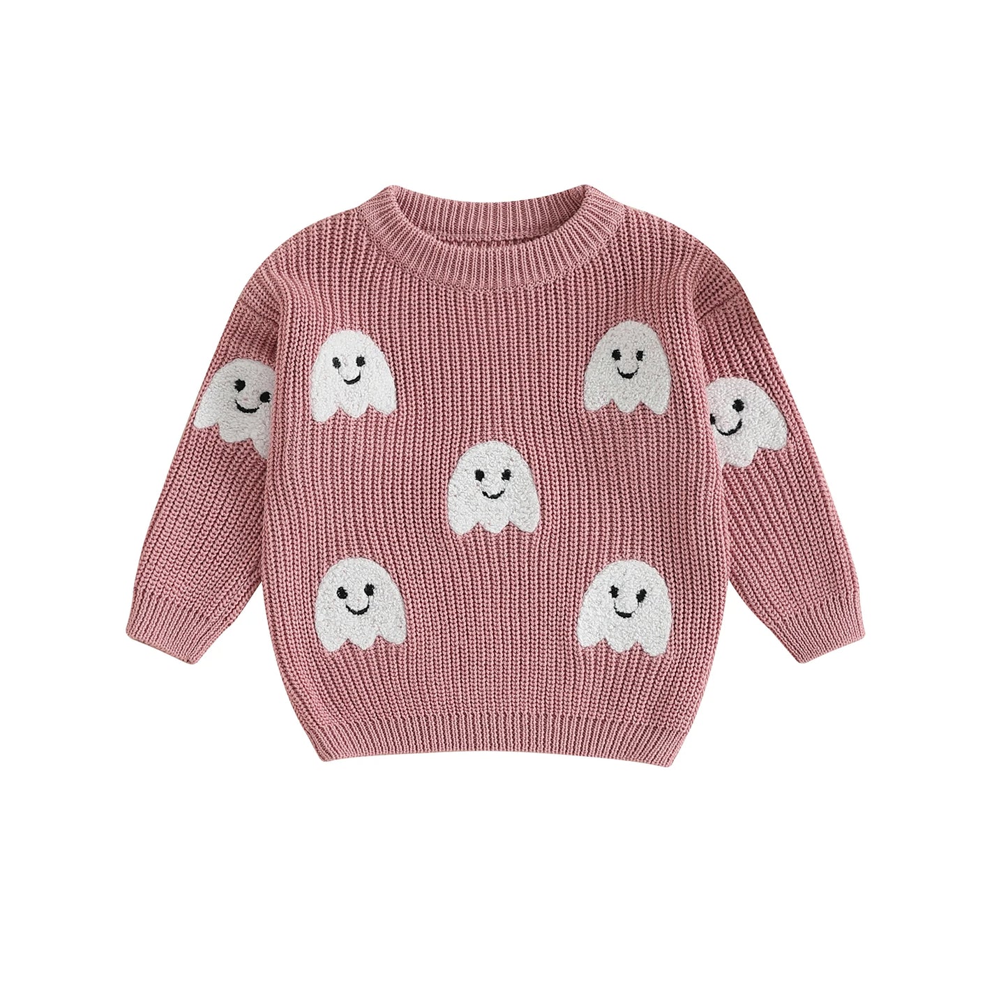 Kids Halloween Knit Sweater with Ghost Embroidery (0-4Y)