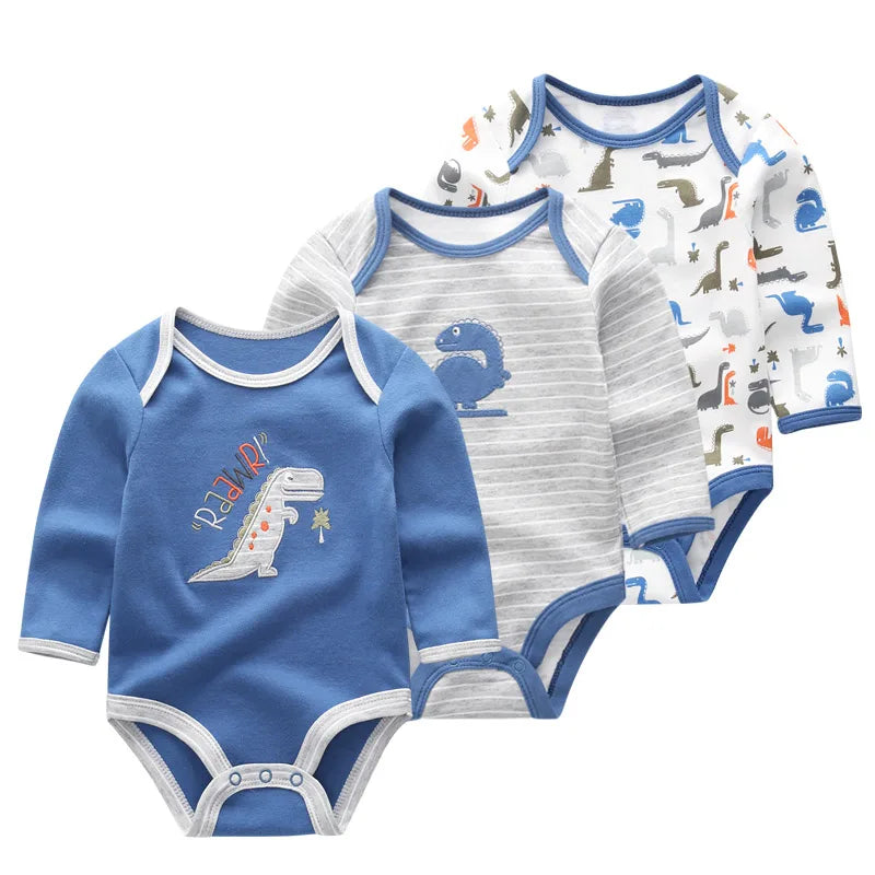 3 Pcs/Lot Baby's Long Sleeve Bodysuits 100% Cotton