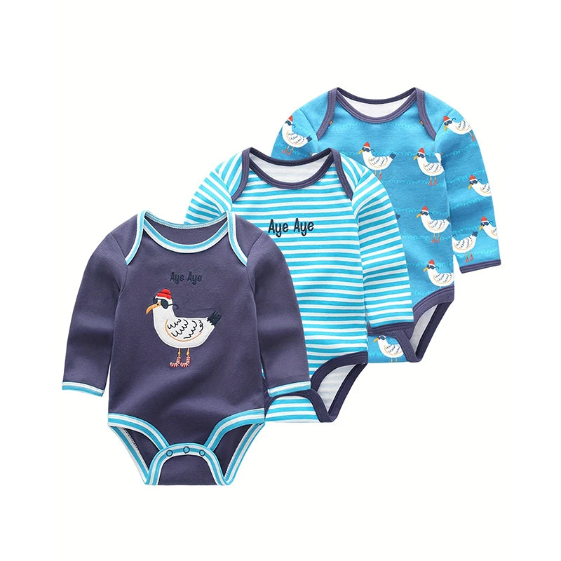 3 Pcs/Lot Baby's Long Sleeve Bodysuits 100% Cotton