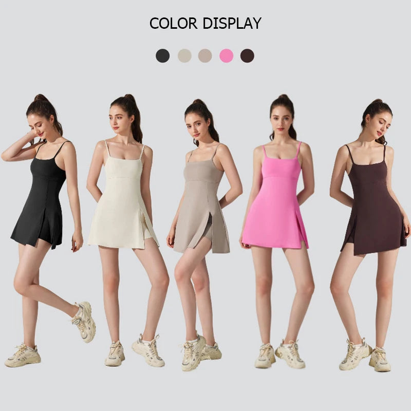 Women's Sports One Piece Yoga Suit Breathable Quick Dry Short Sportswear Female Workout Tennis Dress