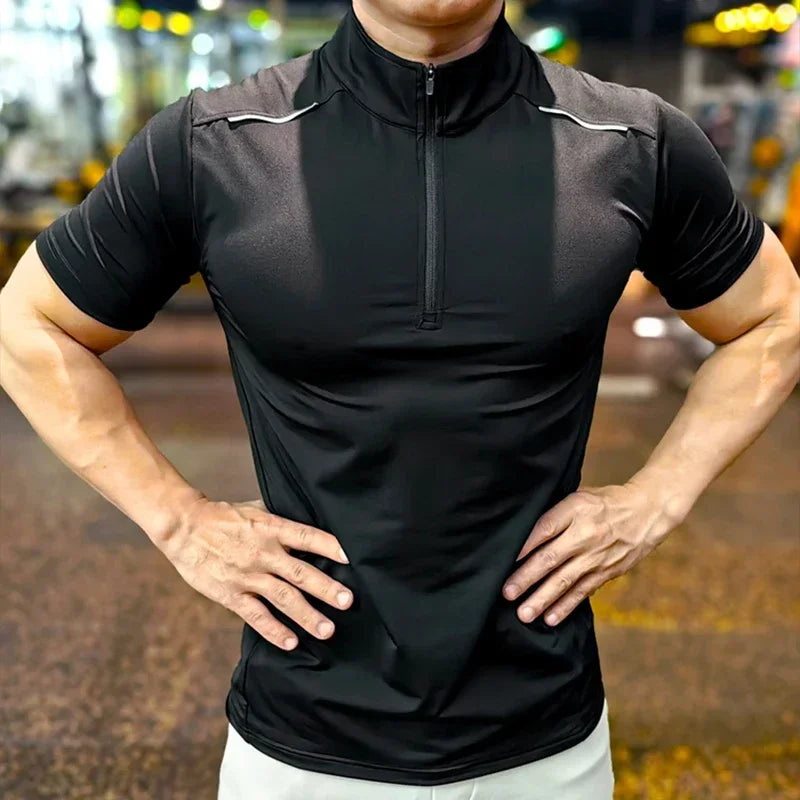 Men's Running Short Sleeve Fitness Muscle Fit Gym Jogging Sports Tennis Elastic Breathable T-Shirt